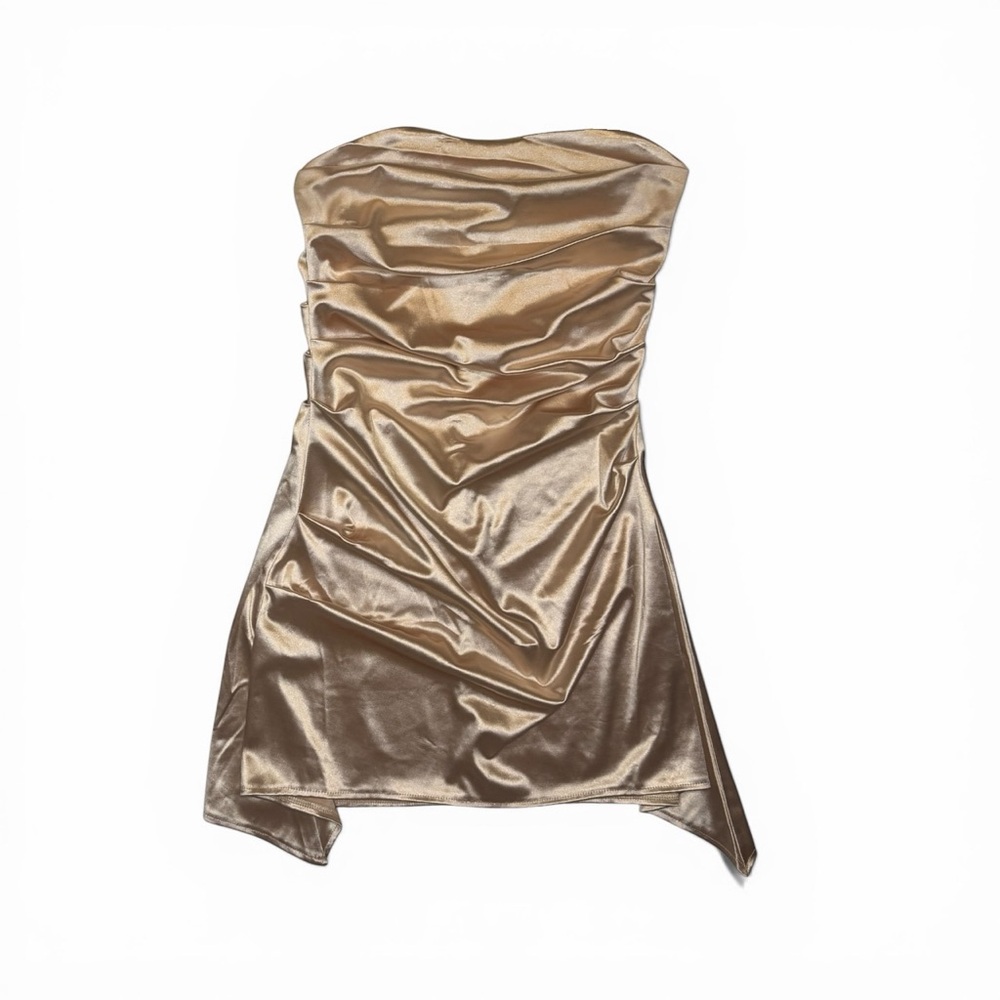 Gold Metallic Strapless Ruched Mini Dress | Sorority Formal / Party